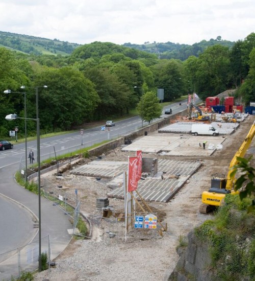  A far shot of a construction site being worked on.