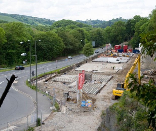  A far shot of a construction site being worked on.