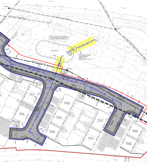  A drawing of a sitemap of a road structure, with a few sections highlighted