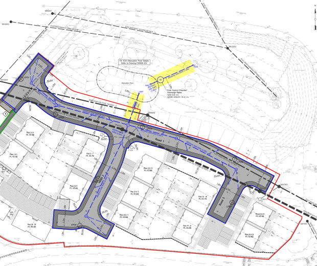  A drawing of a sitemap of a road structure, with a few sections highlighted